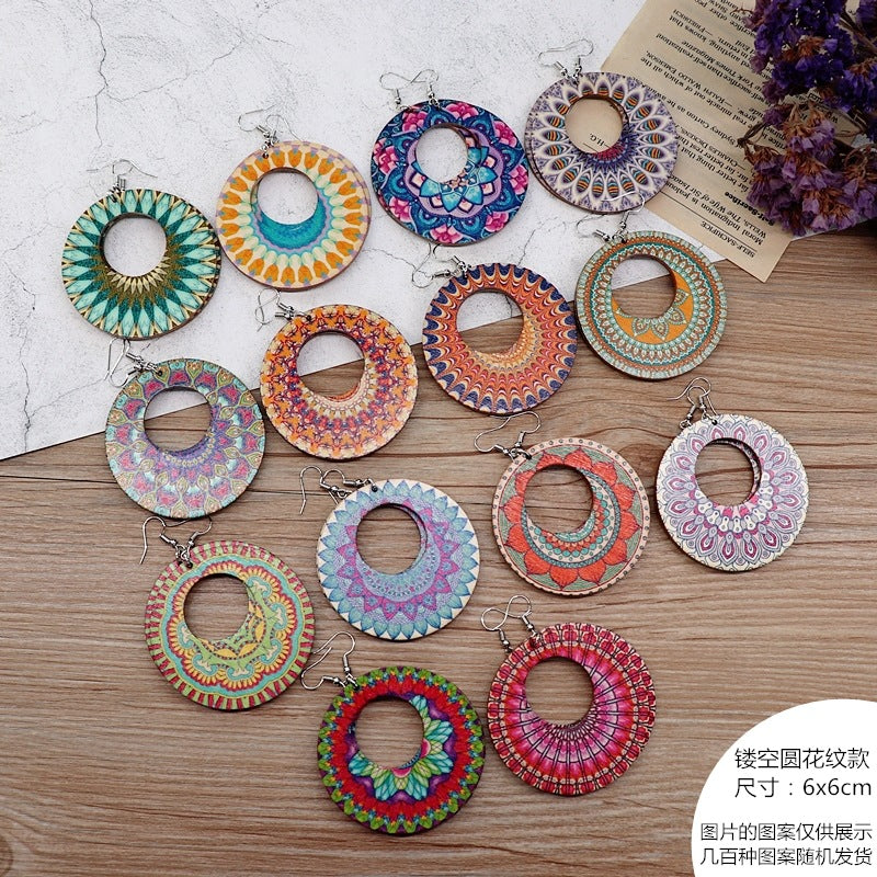 Wholesale Vintage Printed Wooden Earrings